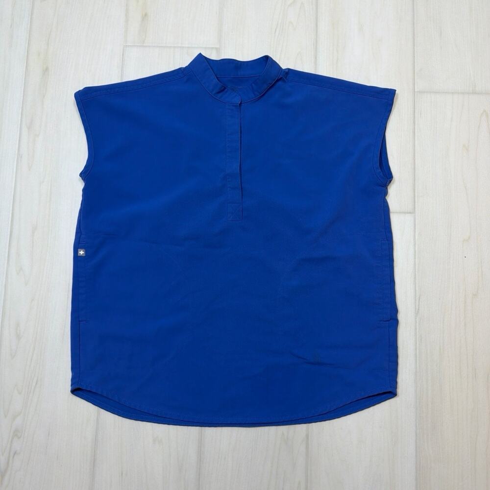 FIGS Rafaela Oversized Mandarin Collar Scrub Top Blue Medical Uniform Size XS